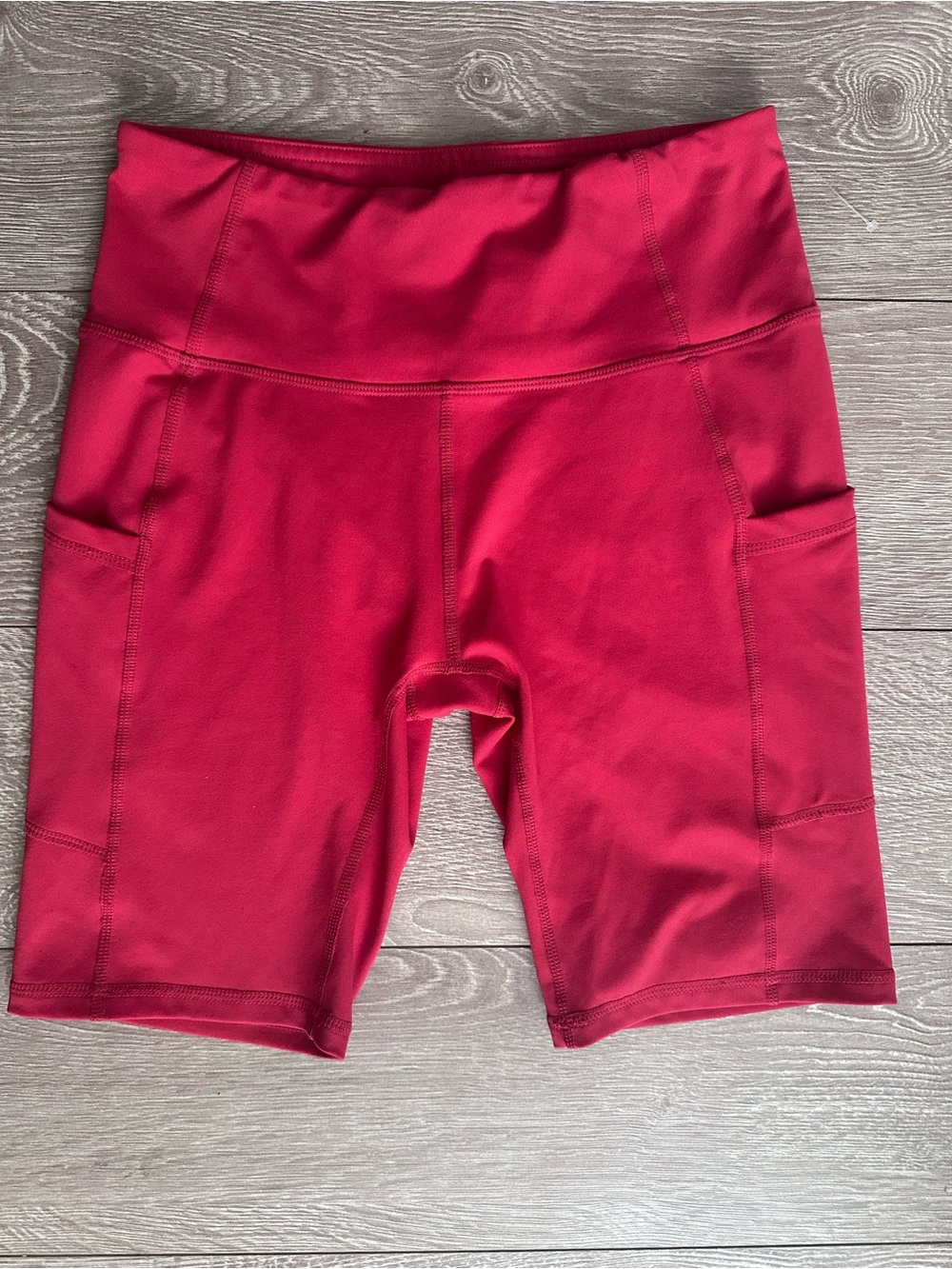 Baleaf Red High-Waist Bike Shorts with Side Pockets